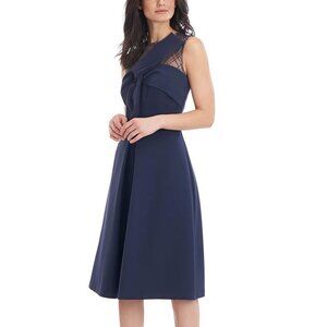 JS Collections Navy Blue Iris Reille Bow Detail Cocktail Dress